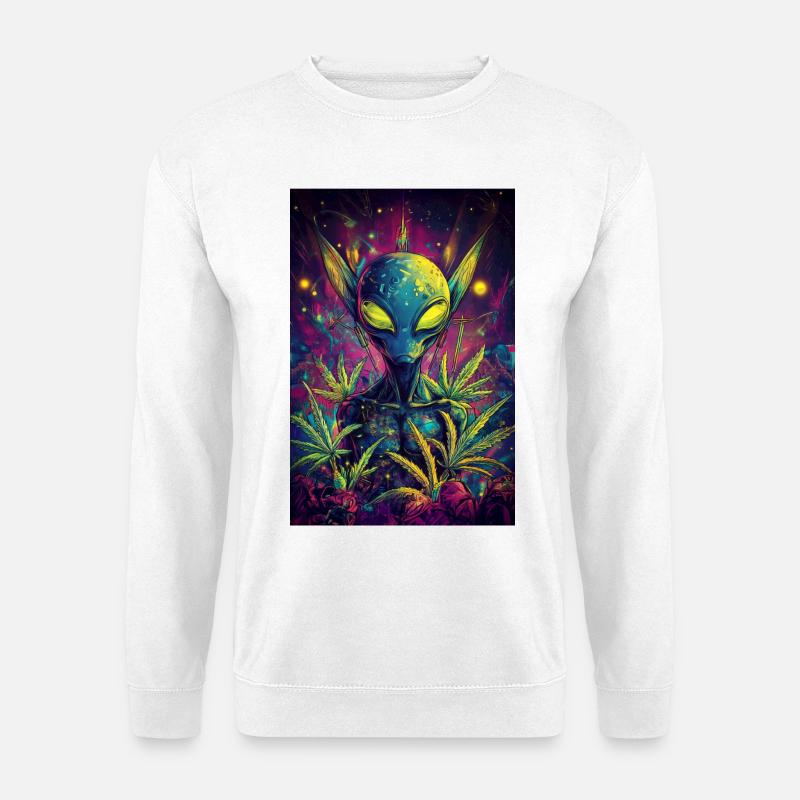 Neonalien mit Weltraumpflanzen - Unisex Pullover - Weiß