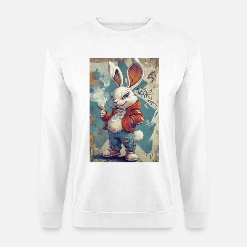 Graffiti Bunny Pullover Hoodie - Unisex Sweatshirt - white