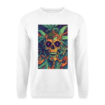 Schädel mit Hanfblättern und Flammen - Unisex Pullover - Weiß - Vorne