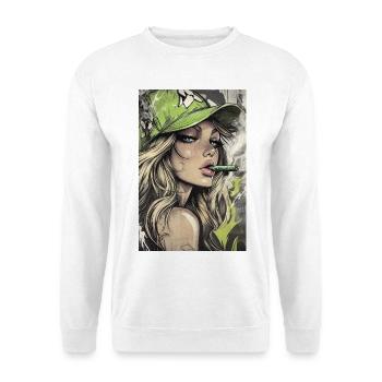 Grüner Cap Rebellin Portrait - Unisex Pullover - Weiß - Vorne