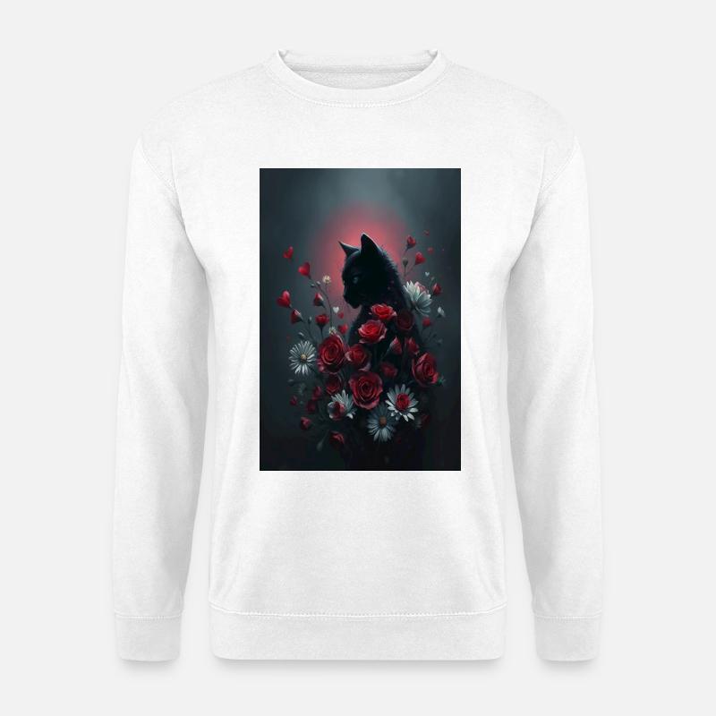 Katze mit Blumen - Unisex Pullover - Weiß