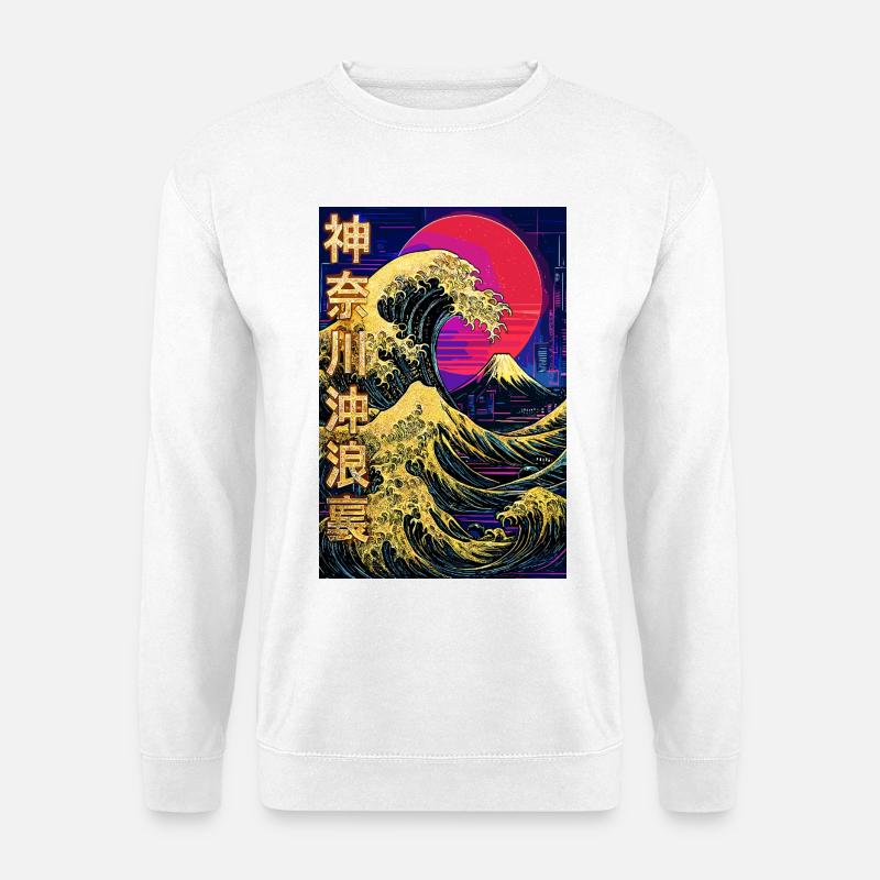 Große Welle vor Kanagawa Neon - Vaporwave - Unisex Pullover - Weiß