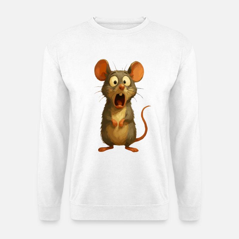 Lustige Cartoon Maus Überraschtes Comic Tiermotiv - Unisex Pullover - Weiß