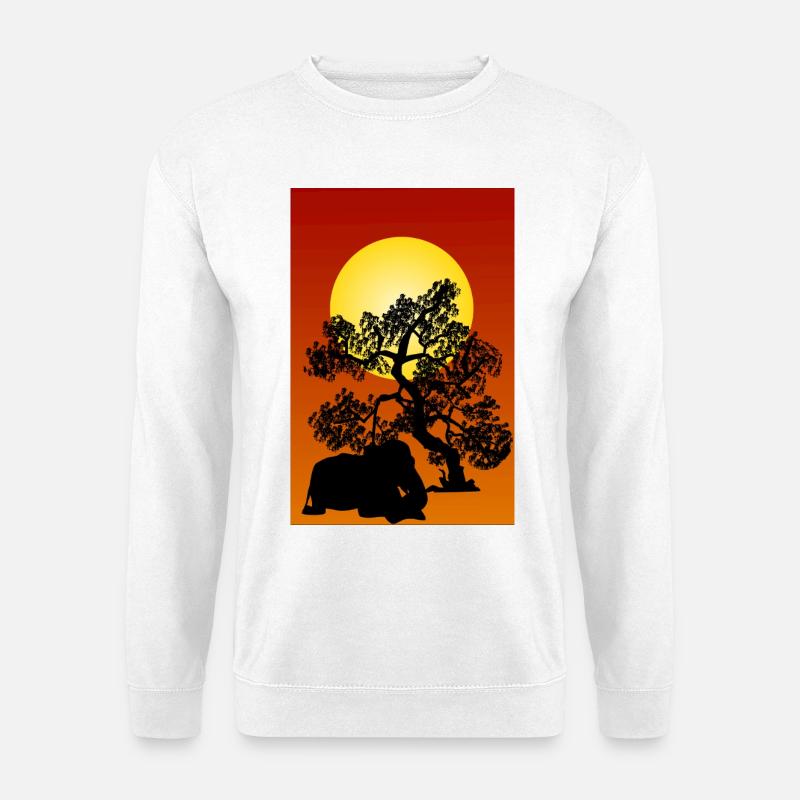 Silhouette Elefant und Baum in Afrika - Unisex Pullover - Weiß