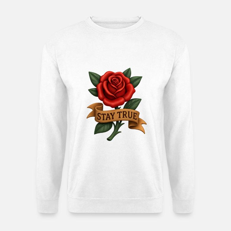 Bleib Treu Rosenmotiv - Unisex Pullover - Weiß