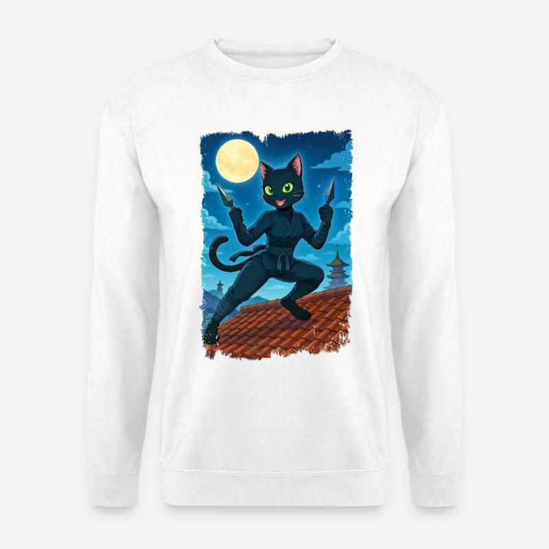 Mond-Ninja-Katze - Unisex Pullover - Weiß