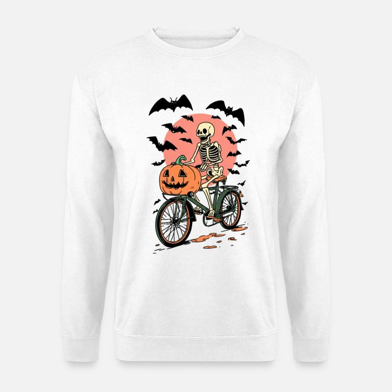 Skeleton on Bicycle with Pumpkin - Unisex Sweatshirt - white