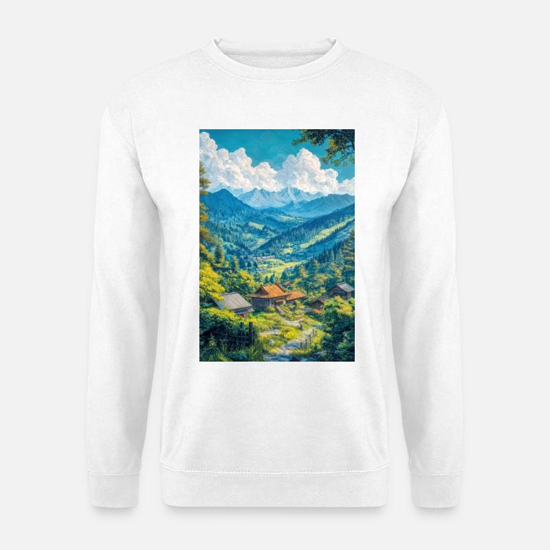 Illustration einer japanischen Landschaft - Unisex Pullover - Weiß