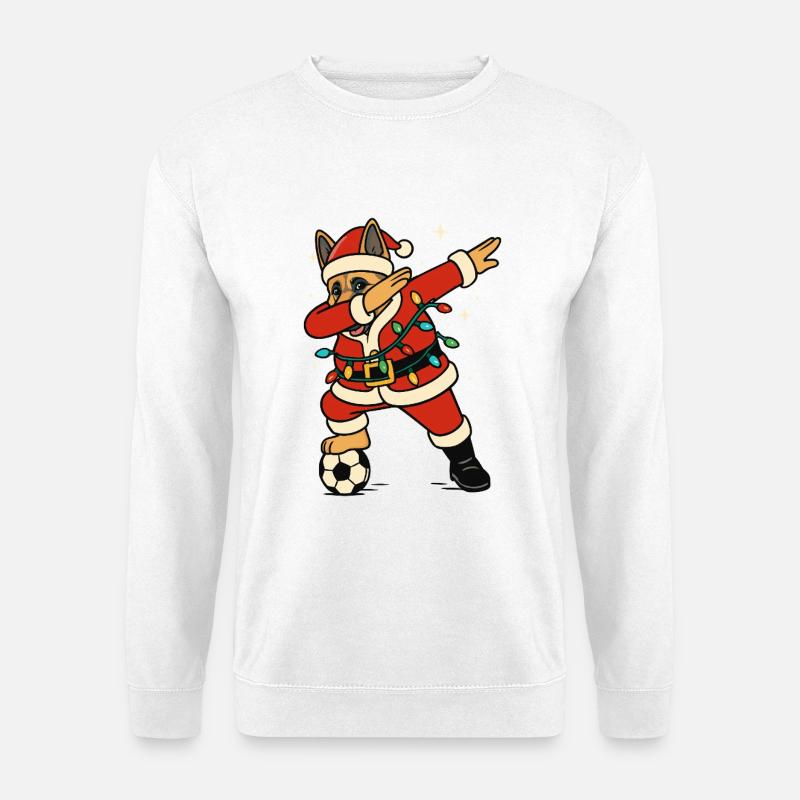 Dabbing Schäferhund Weihnachtsmann Fußball - Unisex Pullover - Weiß