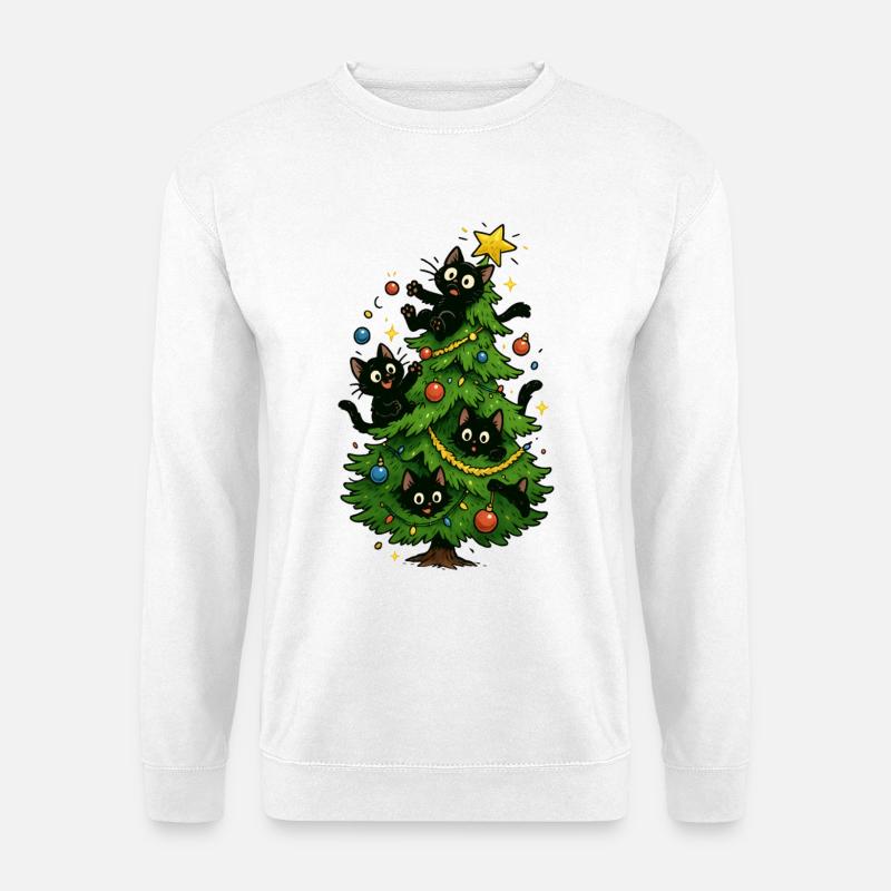Weihnachtsbaum Katzen Weihnachten - Unisex Pullover - Weiß