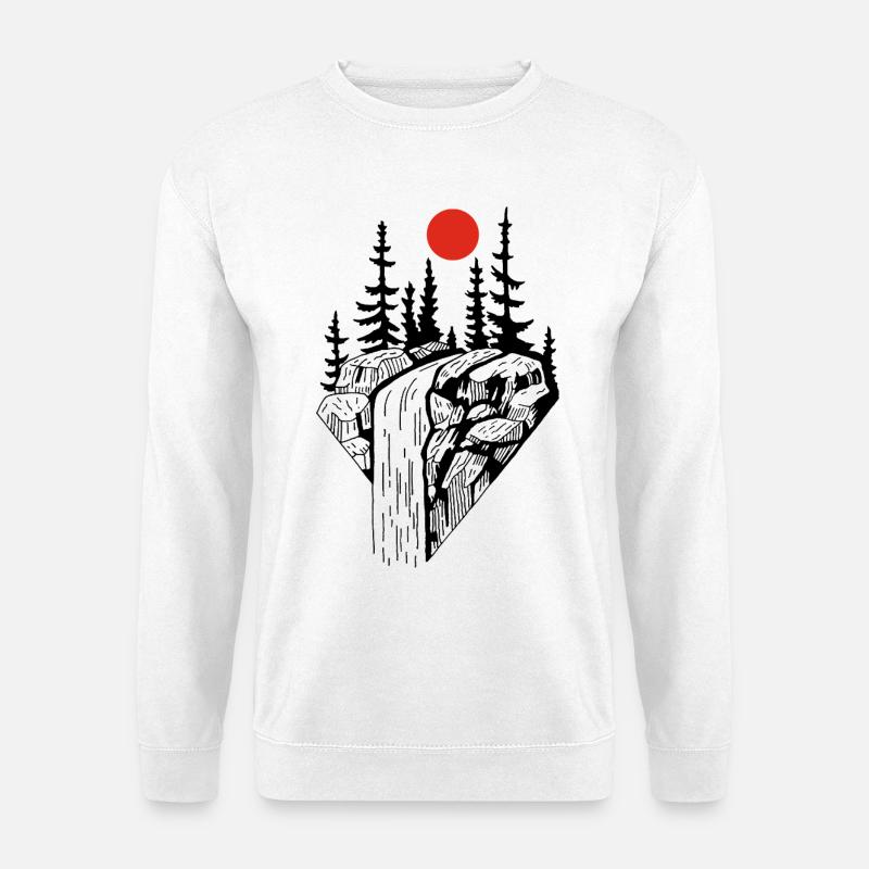 Die rote Sonne und der schwarze Wasserfall - Unisex Pullover - Weiß