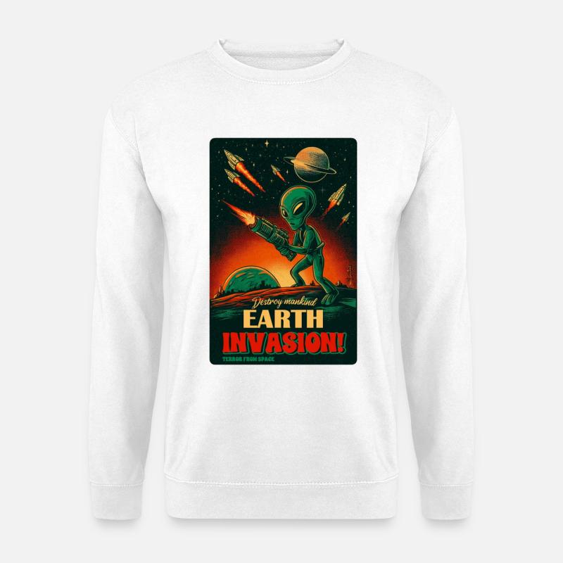 Alienischer ErdInvasion RetroPoster - Unisex Pullover - Weiß
