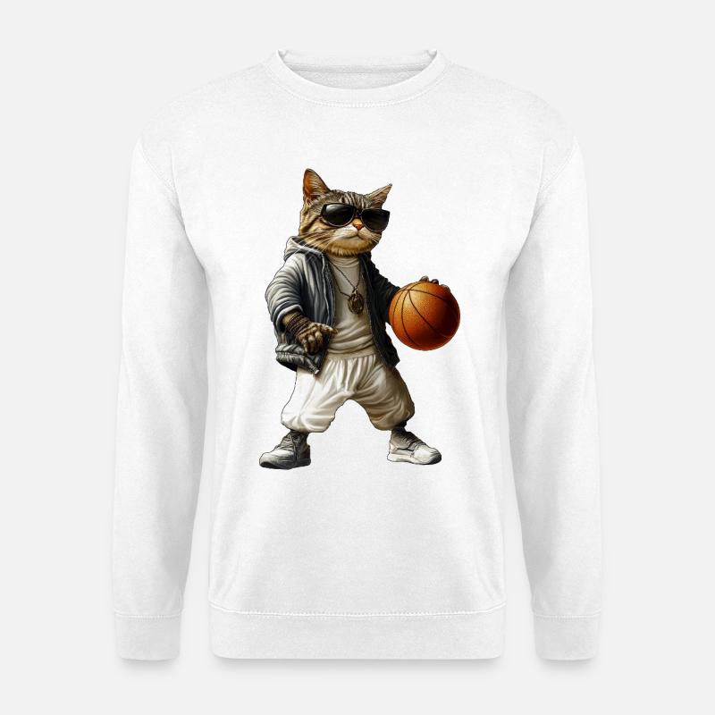 Katzen Basketball / Hooper Baller - Unisex Pullover - Weiß