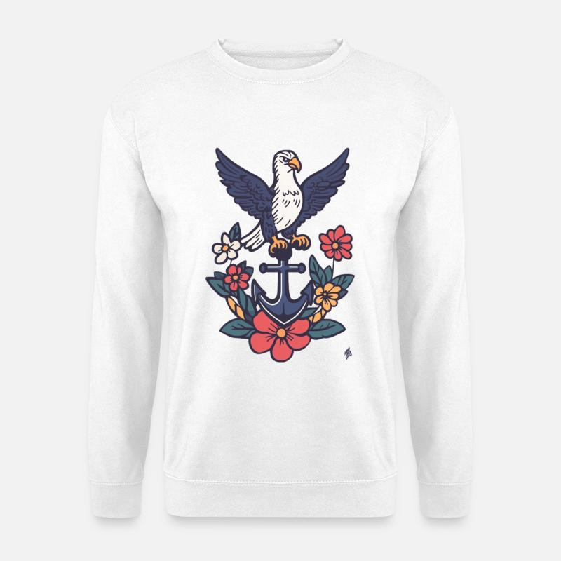 Anker mit Albatros und Blütenkranz - Unisex Pullover - Weiß