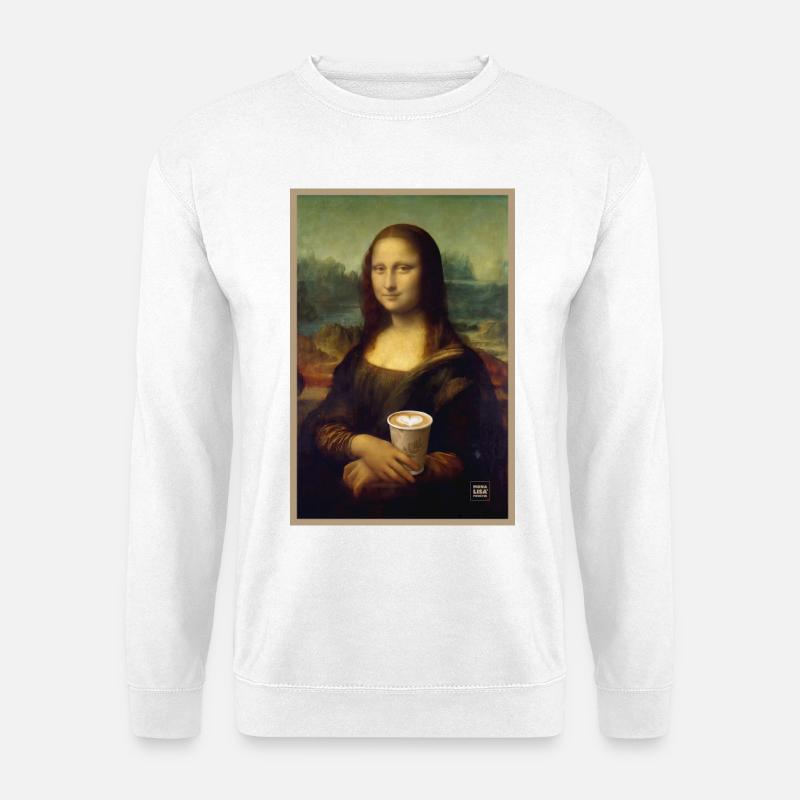 Mona Lisa Latte Porträt - Unisex Pullover - Weiß