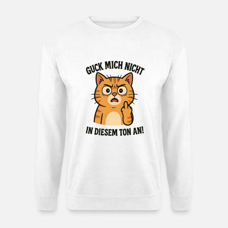 Morgenmuffel Katze mit Mittelfinger - Unisex Pullover - Weiß