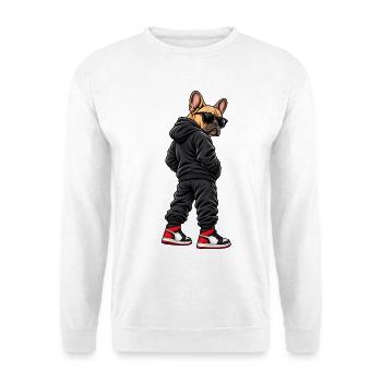 Cooler Gangster Frenchie im Streetwear Style - Unisex Pullover - Weiß - Vorne - Alina (178cm) & Michal (187cm)