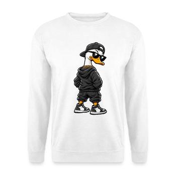 Coole Gangster Ente im Streetwear Style - Unisex Pullover - Weiß - Vorne - Alina (178cm) & Michal (187cm)