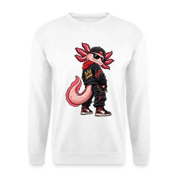 Cooler Gangster Axolotl Streetwear Style - Unisex Pullover - Weiß - Vorne - Alina (178cm) & Michal (187cm)