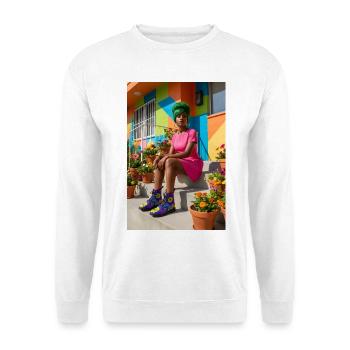 Neon Bloom Streetwear - Unisex Pullover - Weiß - Vorne - Alina (178cm) & Michal (187cm)
