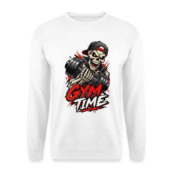 Skull Workout Bodybuilding Gym Time - Unisex Pullover - Weiß - Vorne - Alina (178cm) & Michal (187cm)