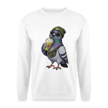 Süße Taube mit Matcha Latte - Unisex Pullover - Weiß - Vorne - Alina (178cm) & Michal (187cm)