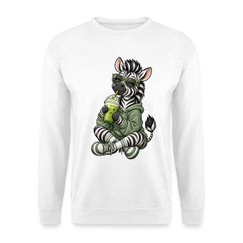 Süßes Zebra mit Matcha Latte - Unisex Pullover - Weiß - Vorne - Alina (178cm) & Michal (187cm)
