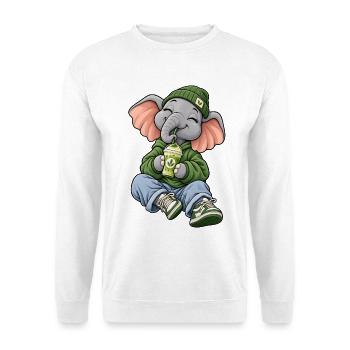 Süßer Elefant mit Matcha Latte - Unisex Pullover - Weiß - Vorne - Alina (178cm) & Michal (187cm)