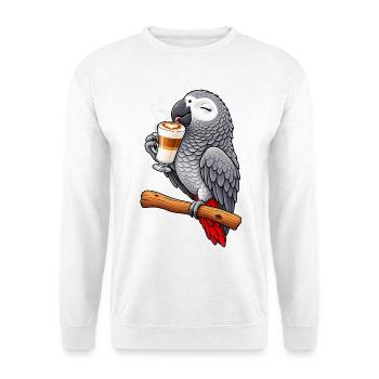Graupapagei mit Latte Macchiato - Unisex Pullover - Weiß - Vorne - Alina (178cm) & Michal (187cm)