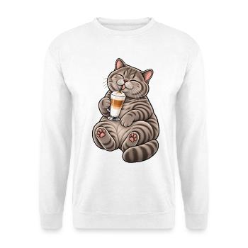 Britisch Kurzhaar Tabby mit Latte Macchiato - Unisex Pullover - Weiß - Vorne - Alina (178cm) & Michal (187cm)