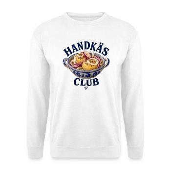 Handkäs Club – Hessisches Kultessen mit Herz - Unisex Pullover - Weiß - Vorne - Alina (178cm) & Michal (187cm)