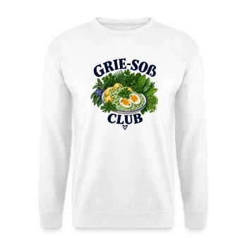 Grie Soß Club – Hessische Grüne Soße Liebe - Unisex Pullover - Weiß - Vorne - Alina (178cm) & Michal (187cm)