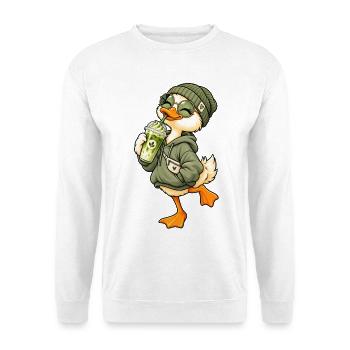 Süße Ente mit Matcha Latte - Unisex Pullover - Weiß - Vorne - Alina (178cm) & Michal (187cm)