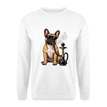 Französische Bulldogge mit Shisha - Unisex Pullover - Weiß - Vorne - Alina (178cm) & Michal (187cm)