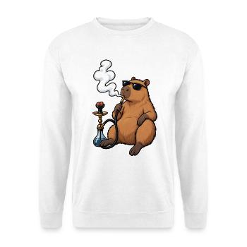 Entspanntes Capybara mit Shisha - Unisex Pullover - Weiß - Vorne - Alina (178cm) & Michal (187cm)