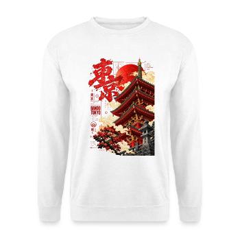 Tokyo Tempel Pagode Japan Streetwear - Unisex Pullover - Weiß - Vorne - Alina (178cm) & Michal (187cm)