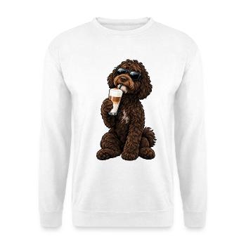 Barbet mit Latte Macchiato - Unisex Pullover - Weiß - Vorne - Alina (178cm) & Michal (187cm)