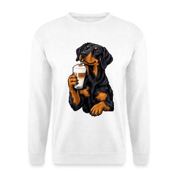 Beauceron mit Latte Macchiato - Unisex Pullover - Weiß - Vorne - Alina (178cm) & Michal (187cm)