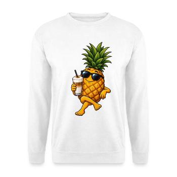 Ananas mit Latte Macchiato - Unisex Pullover - Weiß - Vorne - Alina (178cm) & Michal (187cm)