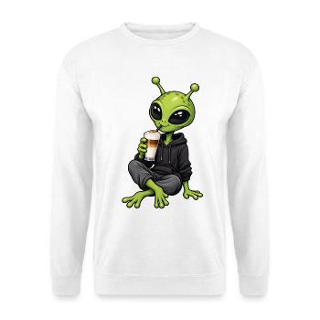 Alien mit Latte Macchiato - Unisex Pullover - Weiß - Vorne - Alina (178cm) & Michal (187cm)