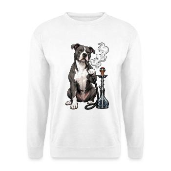 American Staffordshire Terrier mit Shisha - Unisex Pullover - Weiß - Vorne - Alina (178cm) & Michal (187cm)