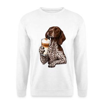 Deutsch Kurzhaar mit Latte Macchiato - Unisex Pullover - Weiß - Vorne - Alina (178cm) & Michal (187cm)
