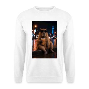 Urban Coffee Capybara - Unisex Pullover - Weiß - Vorne - Alina (178cm) & Michal (187cm)