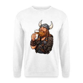 Wikinger mit Latte Macchiato - Unisex Pullover - Weiß - Vorne - Alina (178cm) & Michal (187cm)