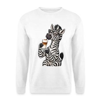 Zebra mit Latte Macchiato - Unisex Pullover - Weiß - Vorne - Alina (178cm) & Michal (187cm)