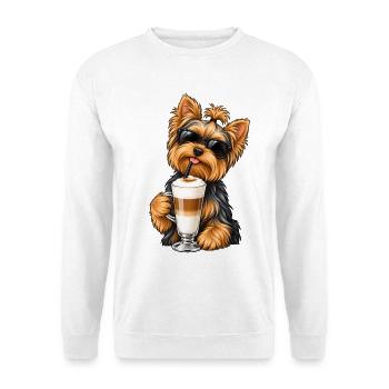 Yorkshire Terrier mit Latte Macchiato - Unisex Pullover - Weiß - Vorne - Alina (178cm) & Michal (187cm)