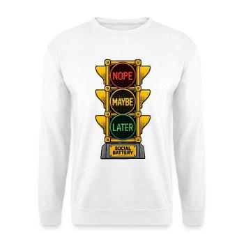 Soziale Batterie niedrige Introvertierte Ampel - Unisex Pullover - Weiß - Vorne - Alina (178cm) & Michal (187cm)