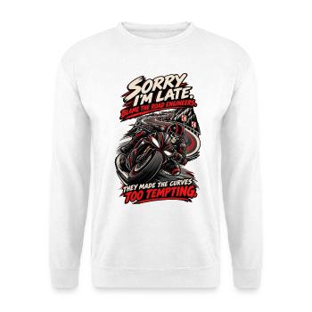 Entschuldigung, dass ich zu spät bin – lustiger Biker Curves Skull Motorcyc - Unisex Pullover - Weiß - Vorne - Alina (178cm) & Michal (187cm)