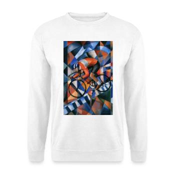 Fahrrad Kunst – abstrakter Rennradfahrer - Unisex Pullover - Weiß - Vorne - Alina (178cm) & Michal (187cm)
