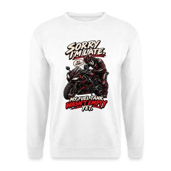 Entschuldigung, dass ich zu spät bin. Lustiger Biker-Treibstofftank-Schädel. - Unisex Pullover - Weiß - Vorne - Alina (178cm) & Michal (187cm)